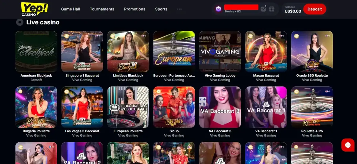 Yep Casino Zrzut ekranu 1